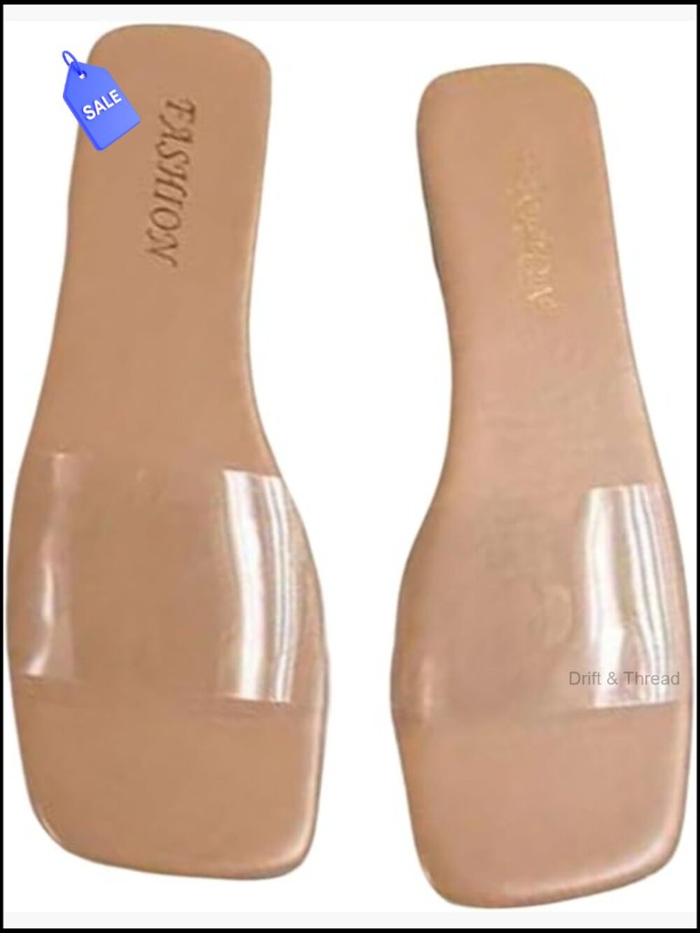 Clear Sandals Square Toe Slip On Flat Casual Summer Slides